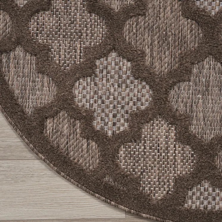 4' Dark Brown And Light Brown Round Geometric Indoor Outdoor Area Rug