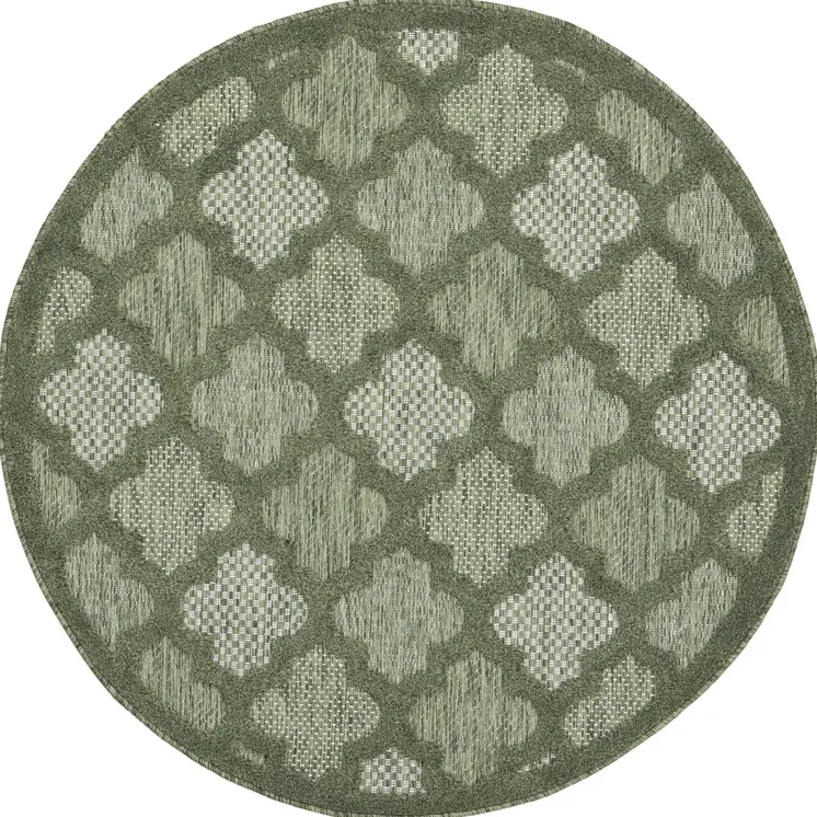 4' Dark Green And Light Green Round Geometric Indoor Outdoor Area Rug