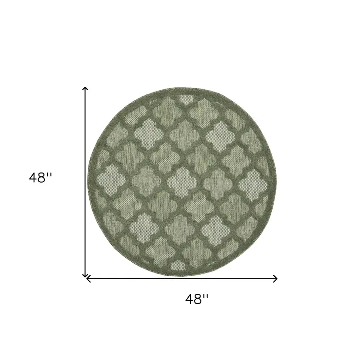 4' Dark Green And Light Green Round Geometric Indoor Outdoor Area Rug