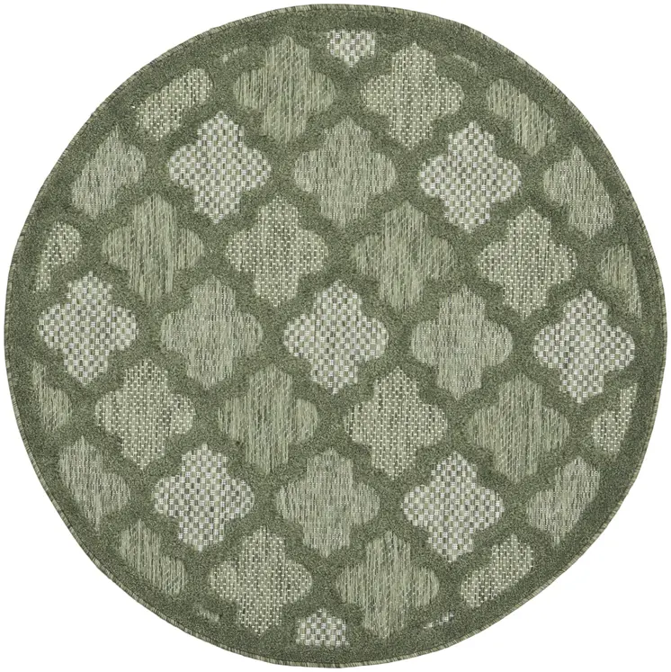 4' Dark Green And Light Green Round Geometric Indoor Outdoor Area Rug