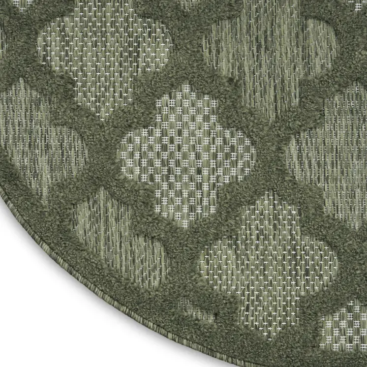 4' Dark Green And Light Green Round Geometric Indoor Outdoor Area Rug