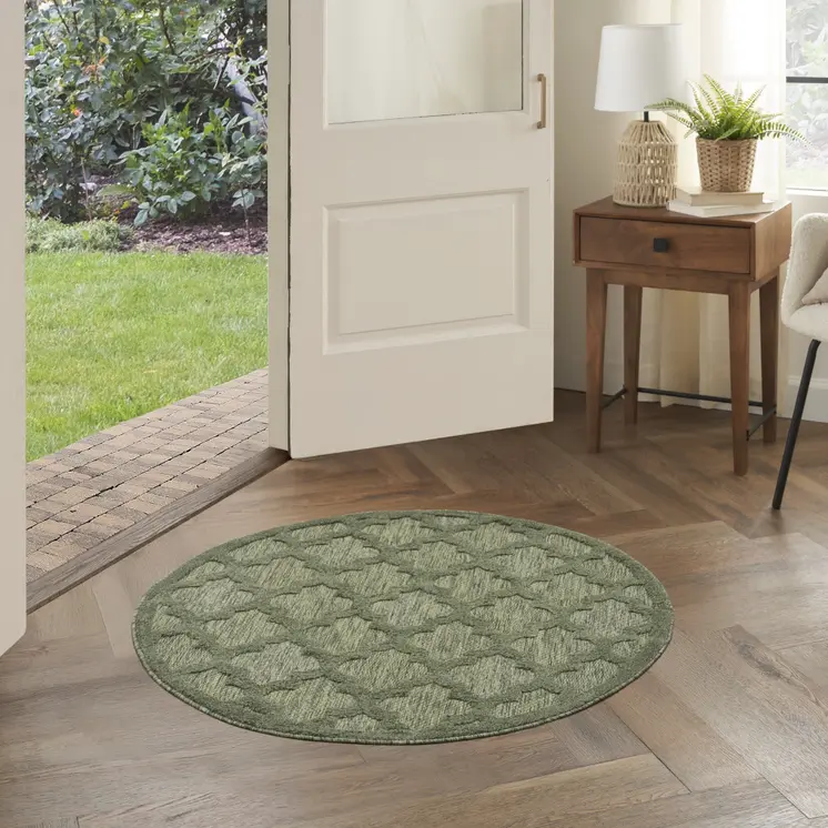 4' Dark Green And Light Green Round Geometric Indoor Outdoor Area Rug
