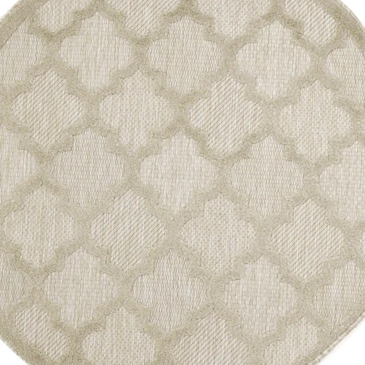 4' Cream And Beige Round Geometric Indoor Outdoor Area Rug