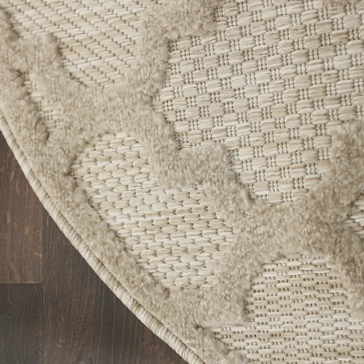 4' Cream And Beige Round Geometric Indoor Outdoor Area Rug