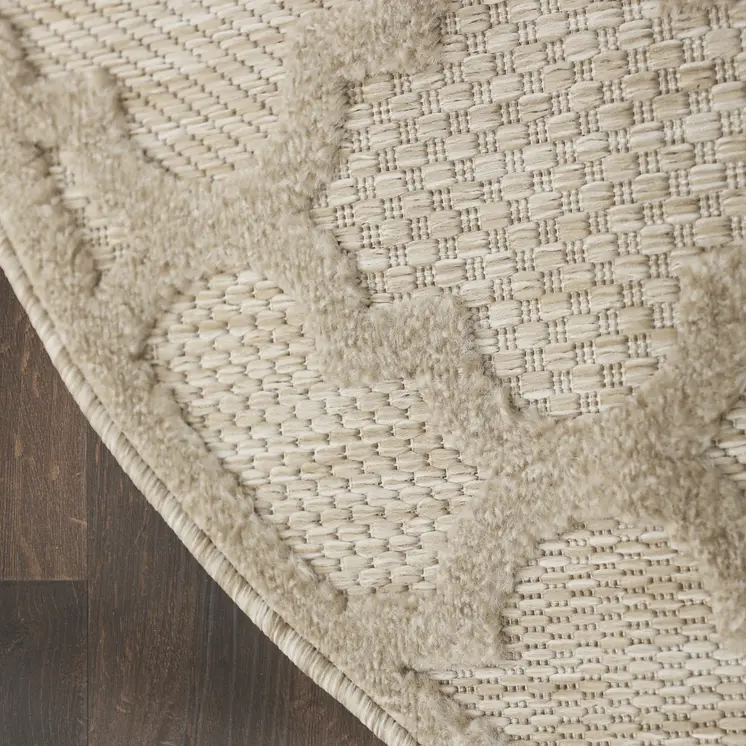 4' Cream And Beige Round Geometric Indoor Outdoor Area Rug