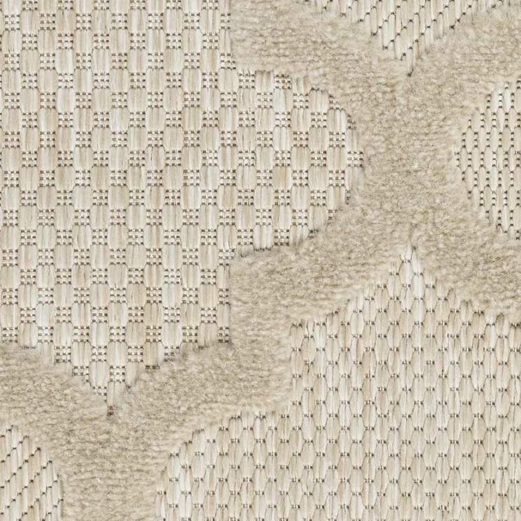4' Cream And Beige Round Geometric Indoor Outdoor Area Rug