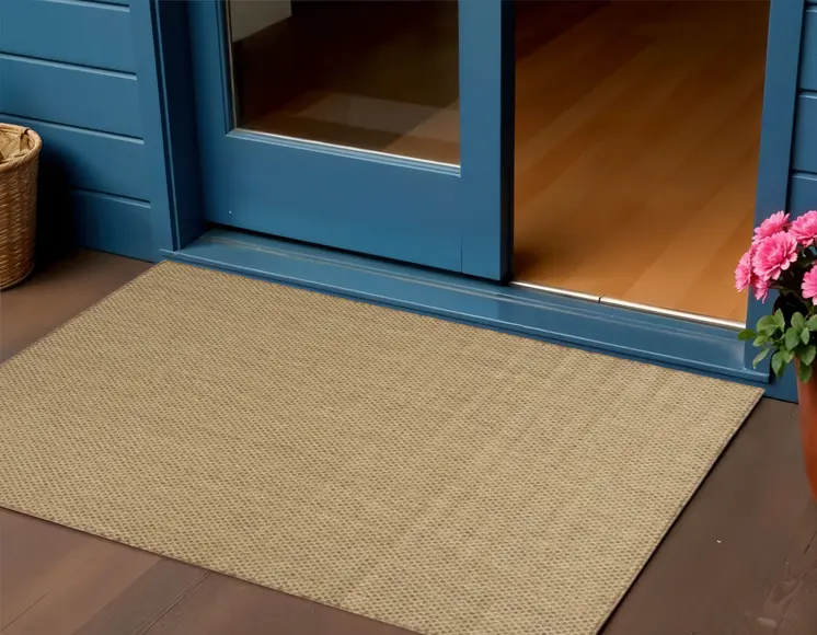 3' X 5' Tan And Brown Geometric Indoor Outdoor Area Rug