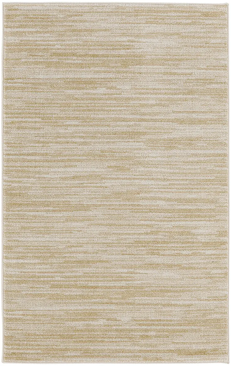 3' X 5' Ivory And Gold Abstract Indoor Outdoor Area Rug