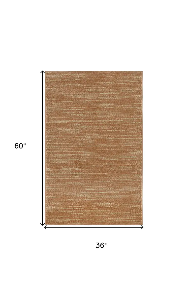 3' X 5' Rust And Beige Abstract Indoor Outdoor Area Rug