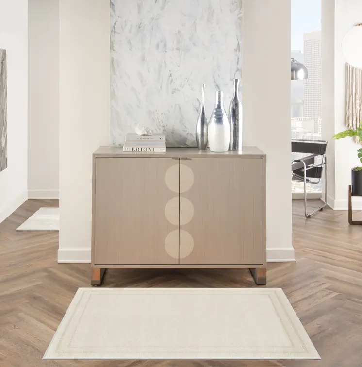 3' X 5' Ivory And Gold Indoor Outdoor Area Rug