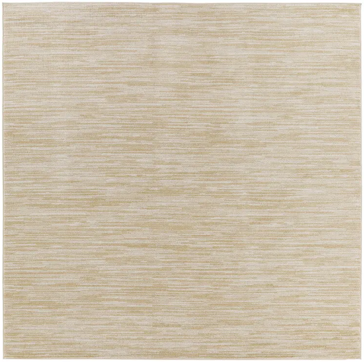 5' Ivory And Gold Square Abstract Indoor Outdoor Area Rug
