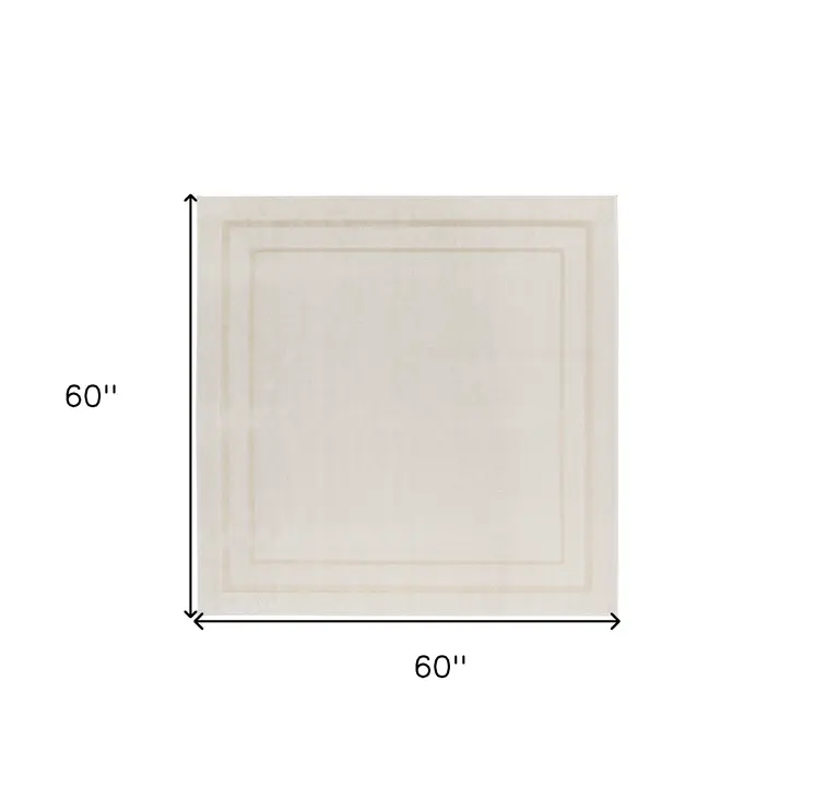 5' Ivory And Gold Square Indoor Outdoor Area Rug