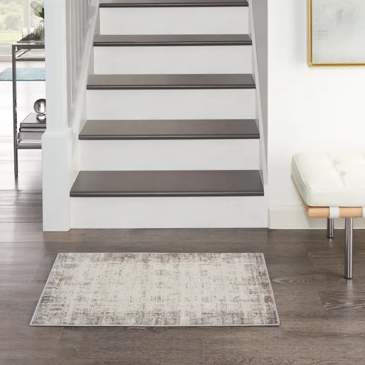 2' X 3' Ivory and Gray Abstract Area Rug