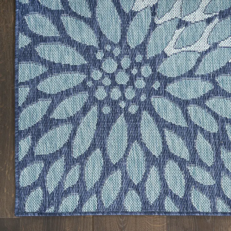 3' X 5' Navy Blue And Gray Floral Indoor Outdoor Area Rug