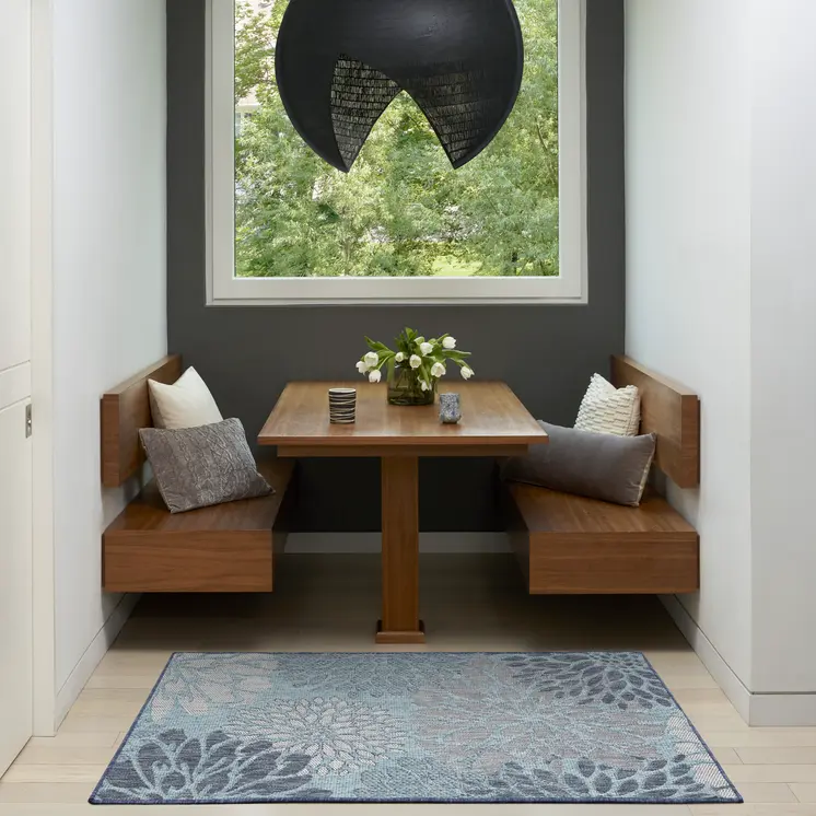 3' X 5' Navy Blue And Gray Floral Indoor Outdoor Area Rug
