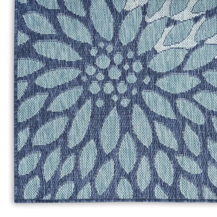 3' X 5' Navy Blue And Gray Floral Indoor Outdoor Area Rug