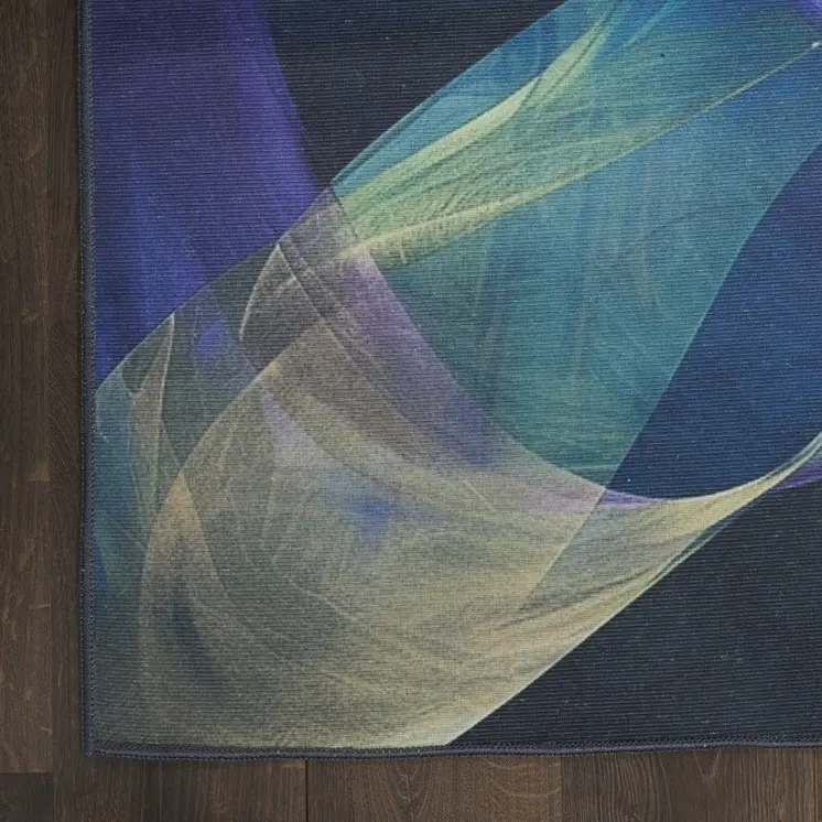 4' X 6' Blue Abstract Power Loom Non Skid Area Rug