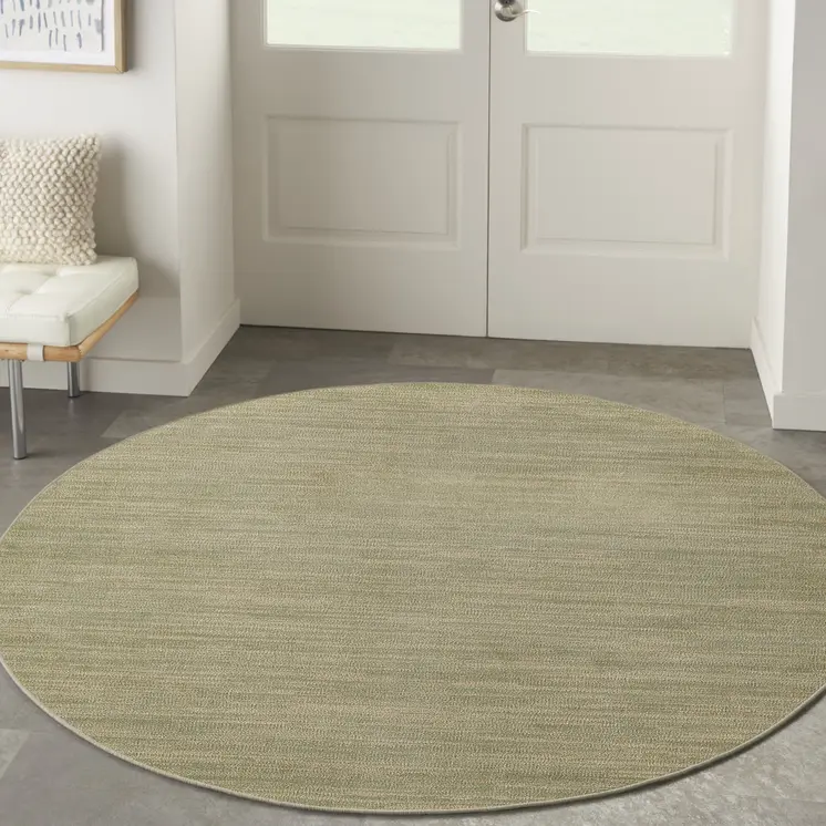6' Green And Beige Round Abstract Indoor Outdoor Area Rug