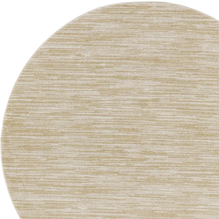 6' Ivory And Gold Round Abstract Indoor Outdoor Area Rug