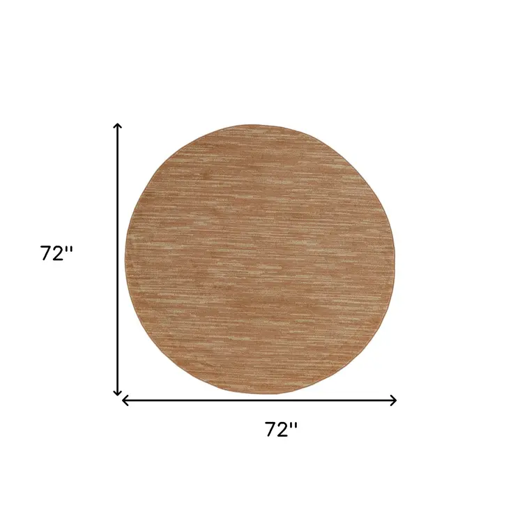 6' Rust And Beige Round Abstract Indoor Outdoor Area Rug