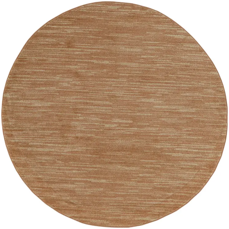 6' Rust And Beige Round Abstract Indoor Outdoor Area Rug
