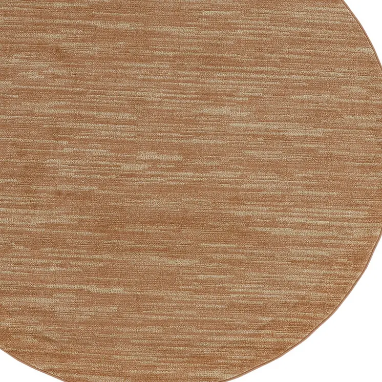 6' Rust And Beige Round Abstract Indoor Outdoor Area Rug