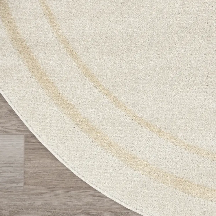 6' Ivory And Gold Round Indoor Outdoor Area Rug