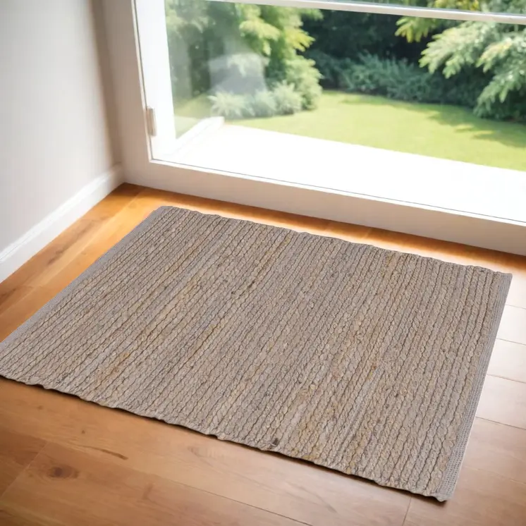 2' X 3' Gray Jute Hand Woven Area Rug