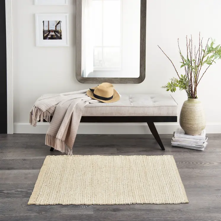 2' X 3' Ivory Jute Hand Woven Area Rug