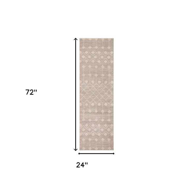 6' Beige Geometric Power Loom Runner Rug
