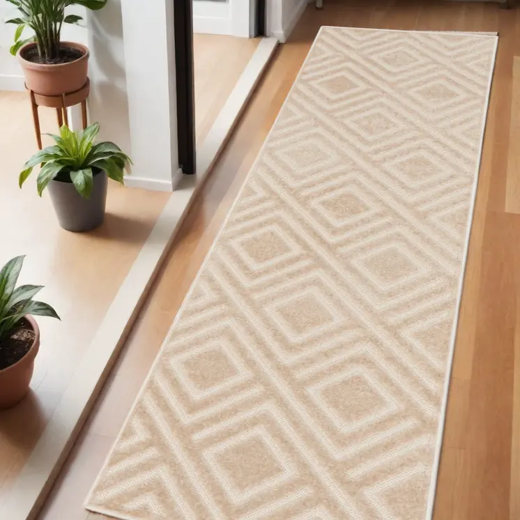 6' Beige Geometric Runner Rug