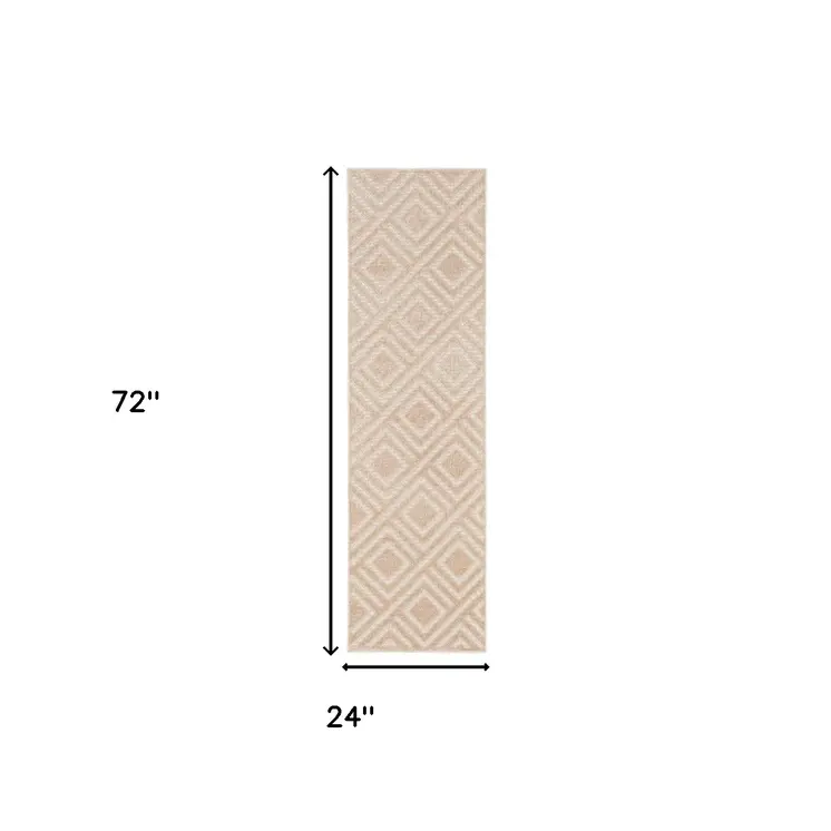 6' Beige Geometric Runner Rug