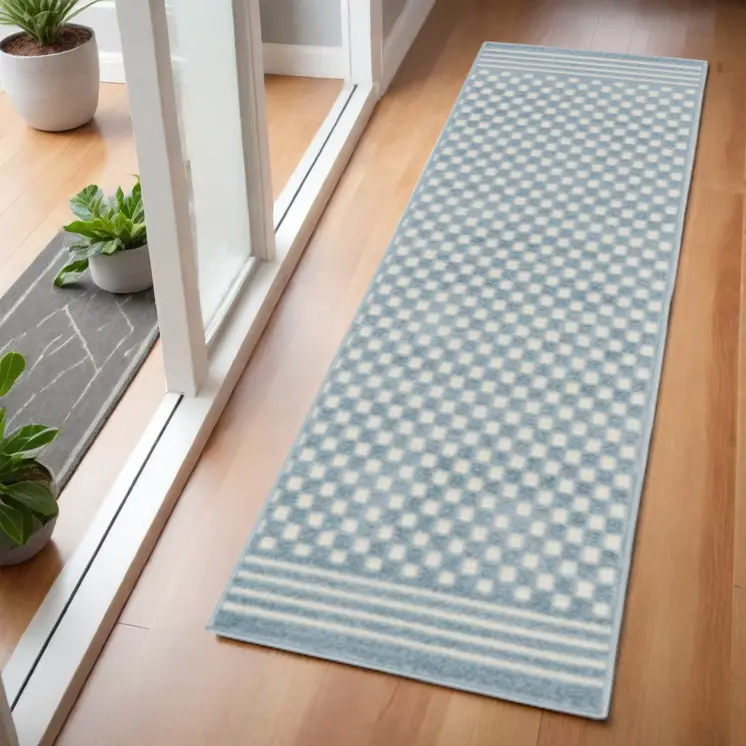 6' Blue Geometric Runner Rug