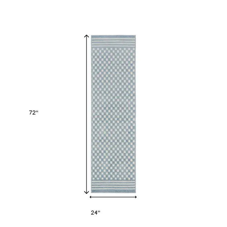 6' Blue Geometric Runner Rug