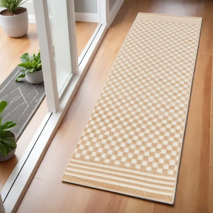 6' Tan Geometric Runner Rug