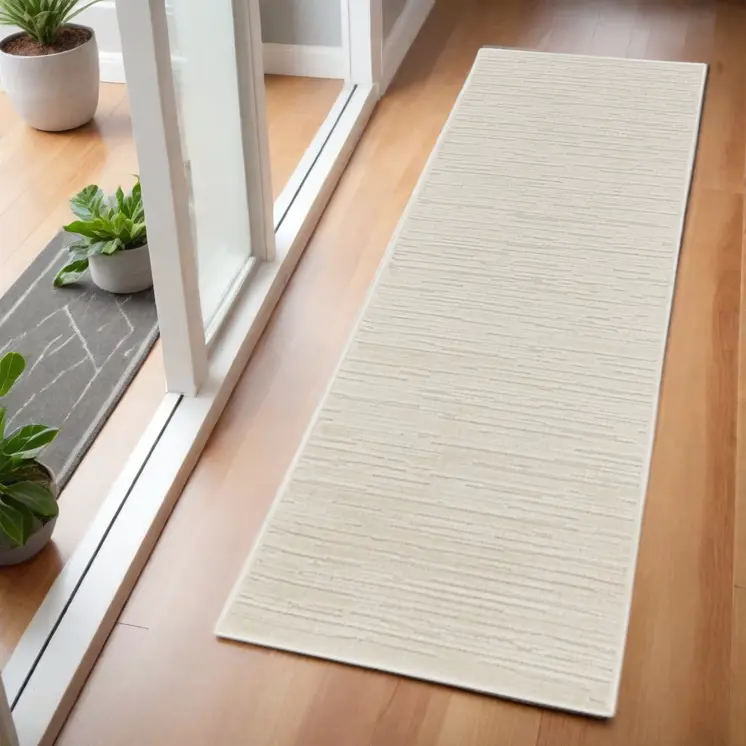 6' Beige Geometric Runner Rug