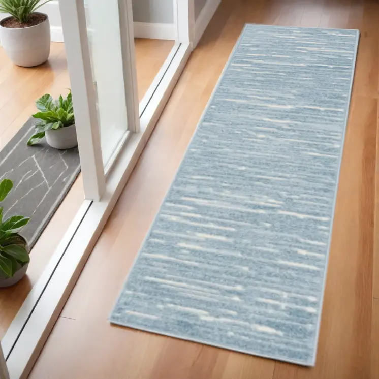 6' Blue Geometric Runner Rug