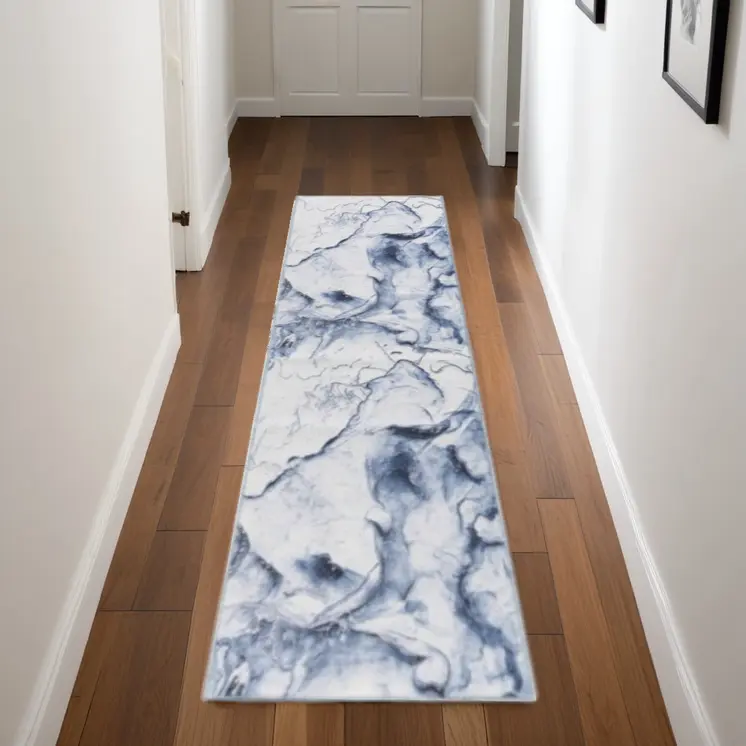 8' Ivory Abstract Power Loom Runner Rug
