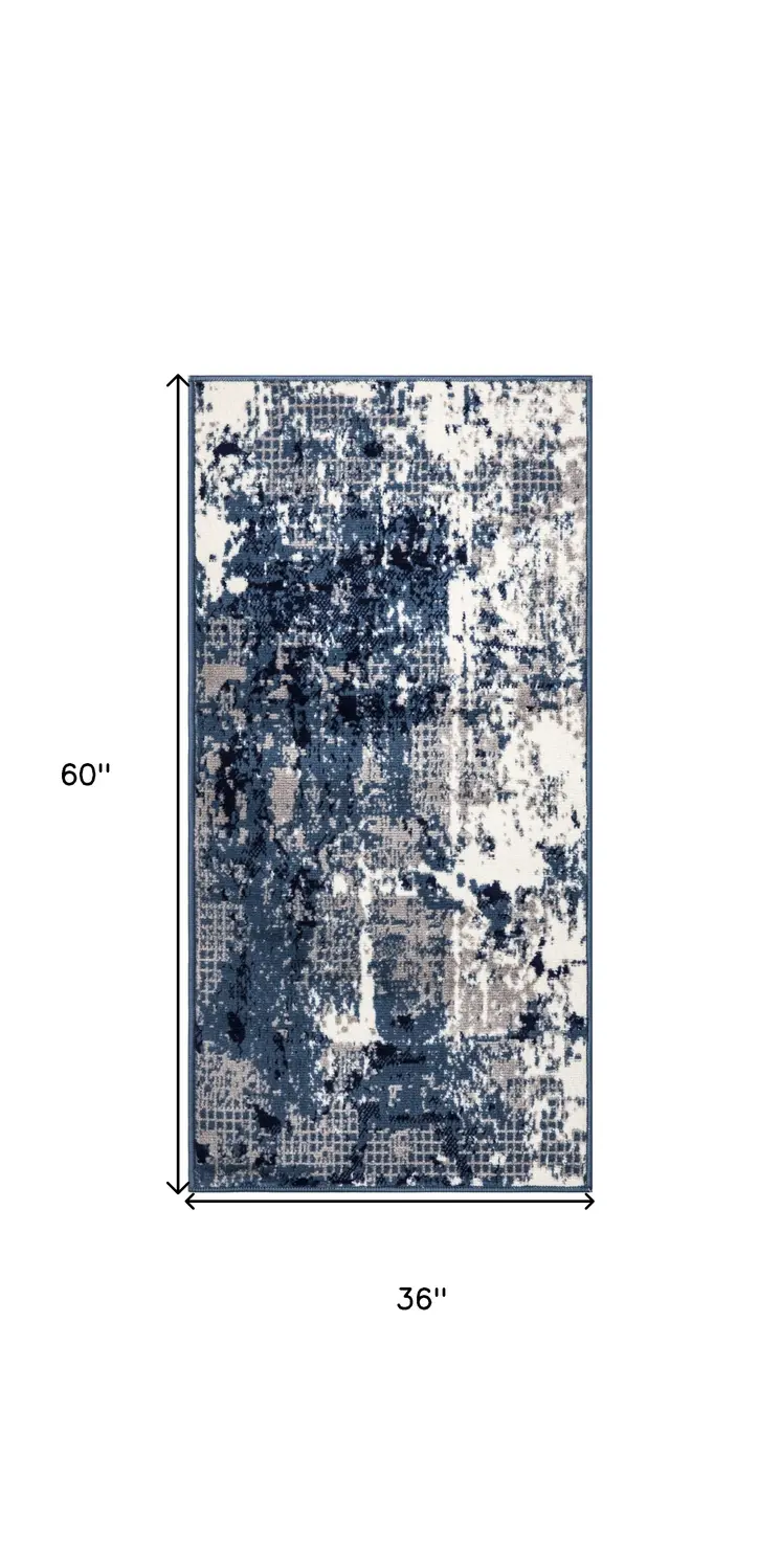 3' X 5' Blue Abstract Power Loom Area Rug