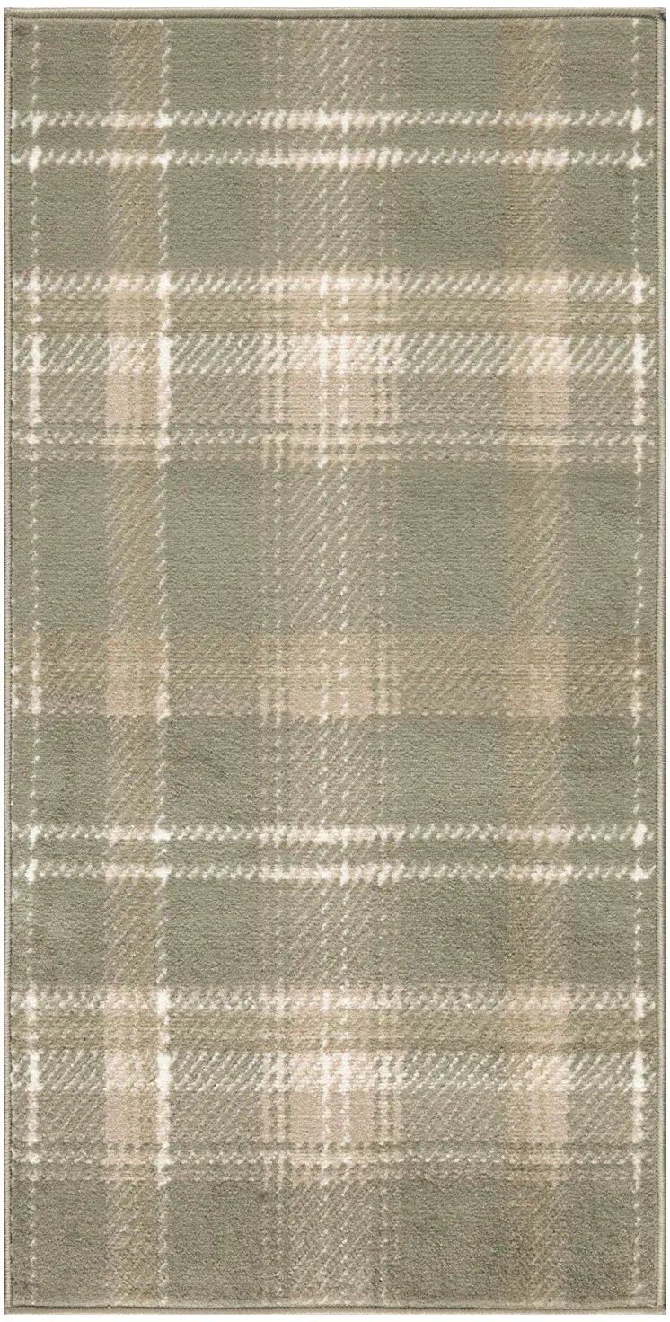 3' X 5' Olive Green and Ivory Plaid Area Rug