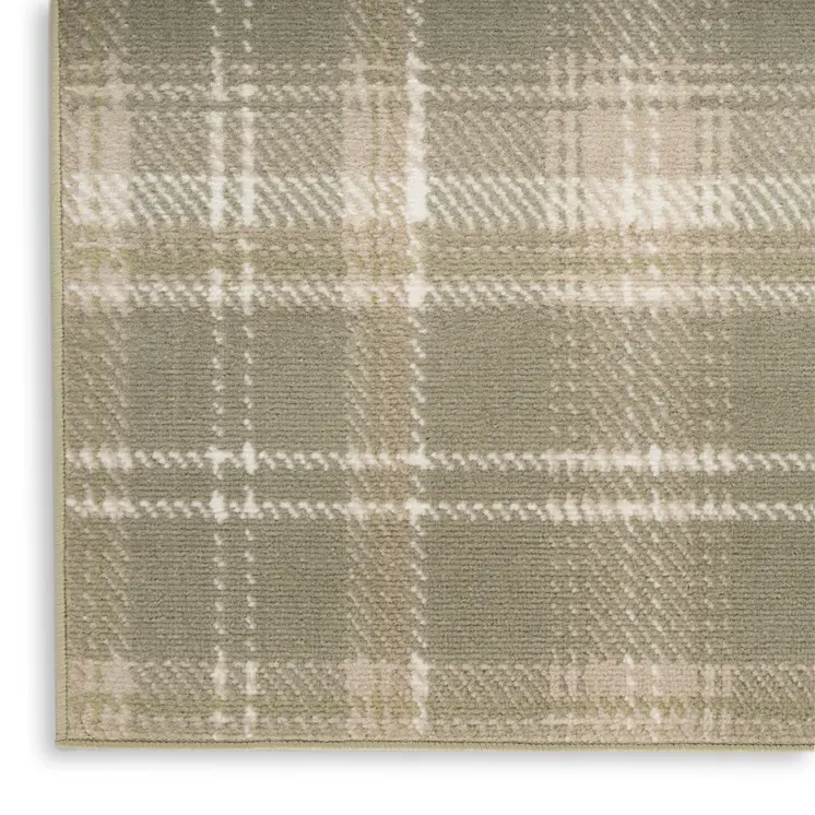 3' X 5' Olive Green and Ivory Plaid Area Rug