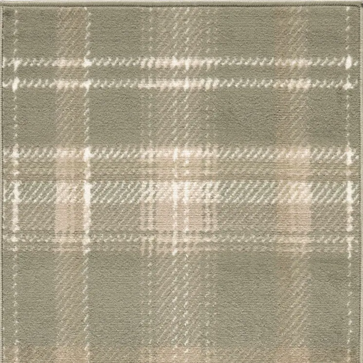 3' X 5' Olive Green and Ivory Plaid Area Rug