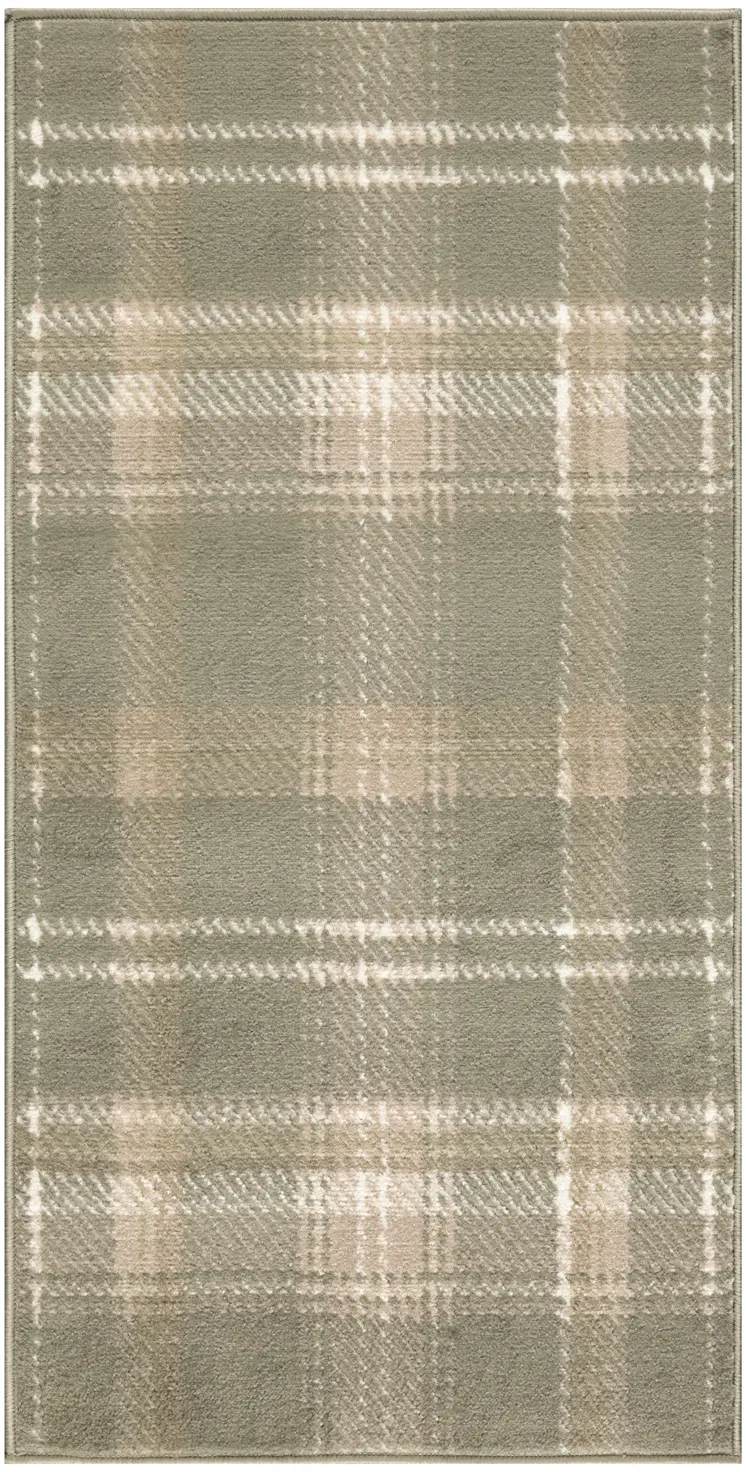 3' X 5' Olive Green and Ivory Plaid Area Rug