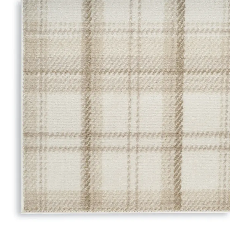 3' X 5' Ivory Plaid Power Loom Area Rug