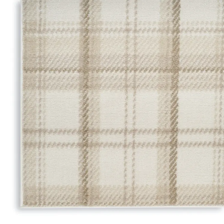 3' X 5' Ivory Plaid Power Loom Area Rug