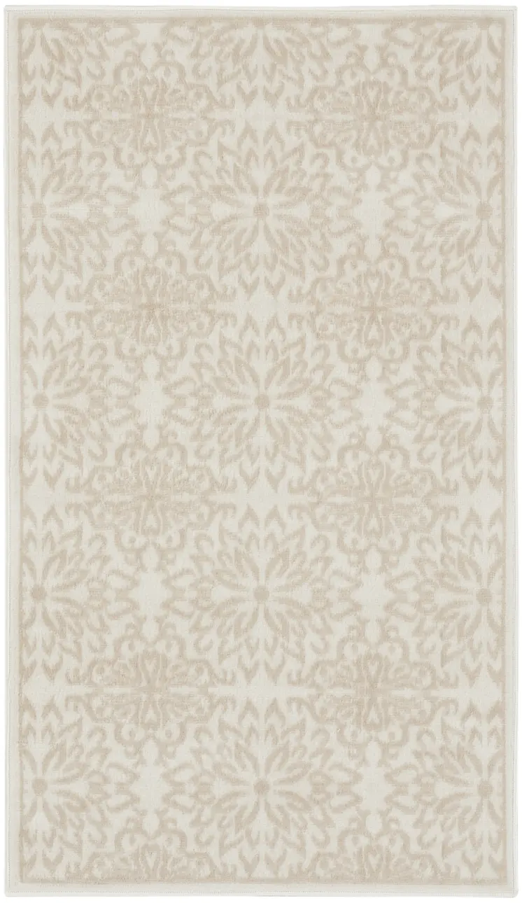 3' X 5' Beige and Ivory Floral Area Rug
