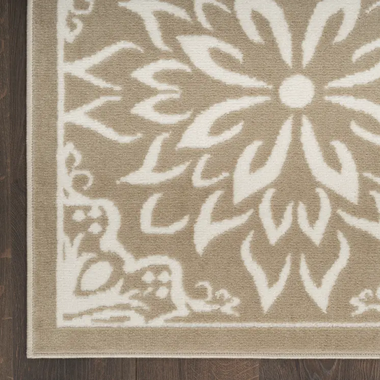 3' X 5' Taupe and Ivory Floral Area Rug