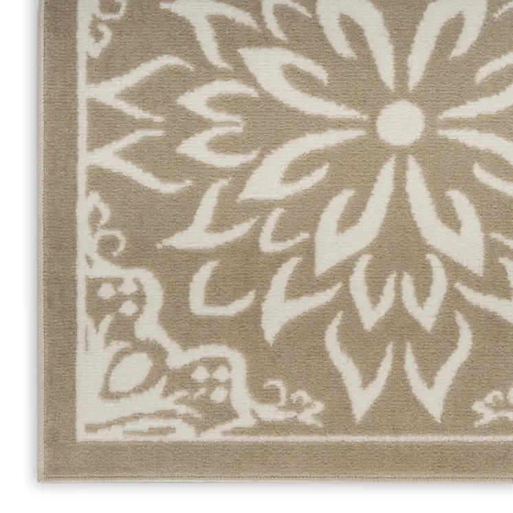 3' X 5' Taupe and Ivory Floral Area Rug