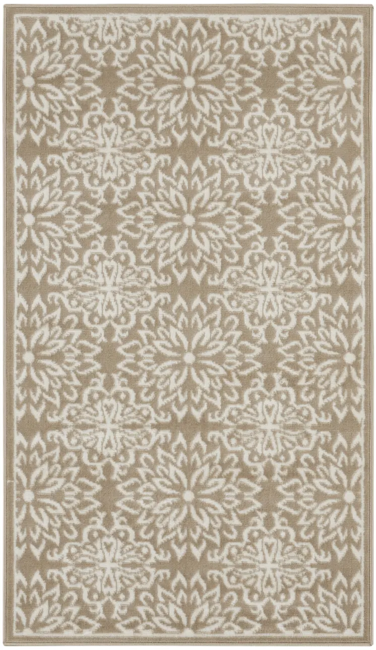 3' X 5' Taupe and Ivory Floral Area Rug