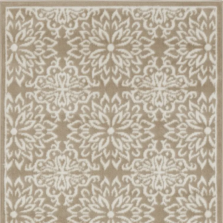 3' X 5' Taupe and Ivory Floral Area Rug